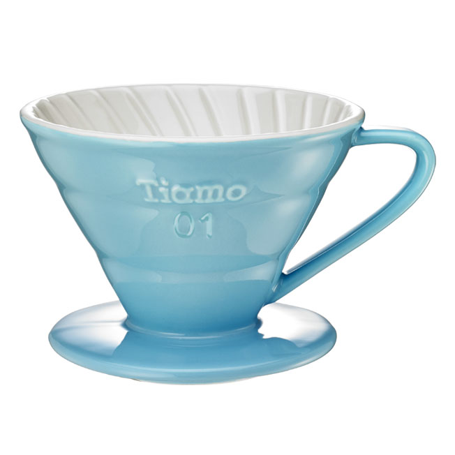 TIAMO V01陶瓷双色咖啡滤器组 附滴水盘量匙 1-2人